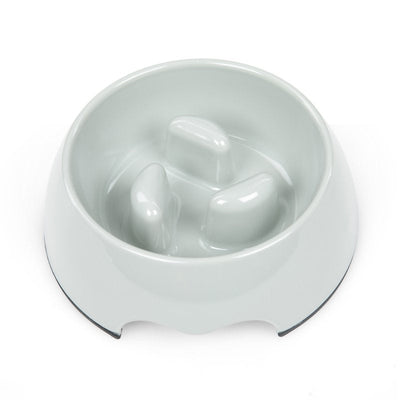 Grey anti-gulp dog bowl with raised sections to slow eating