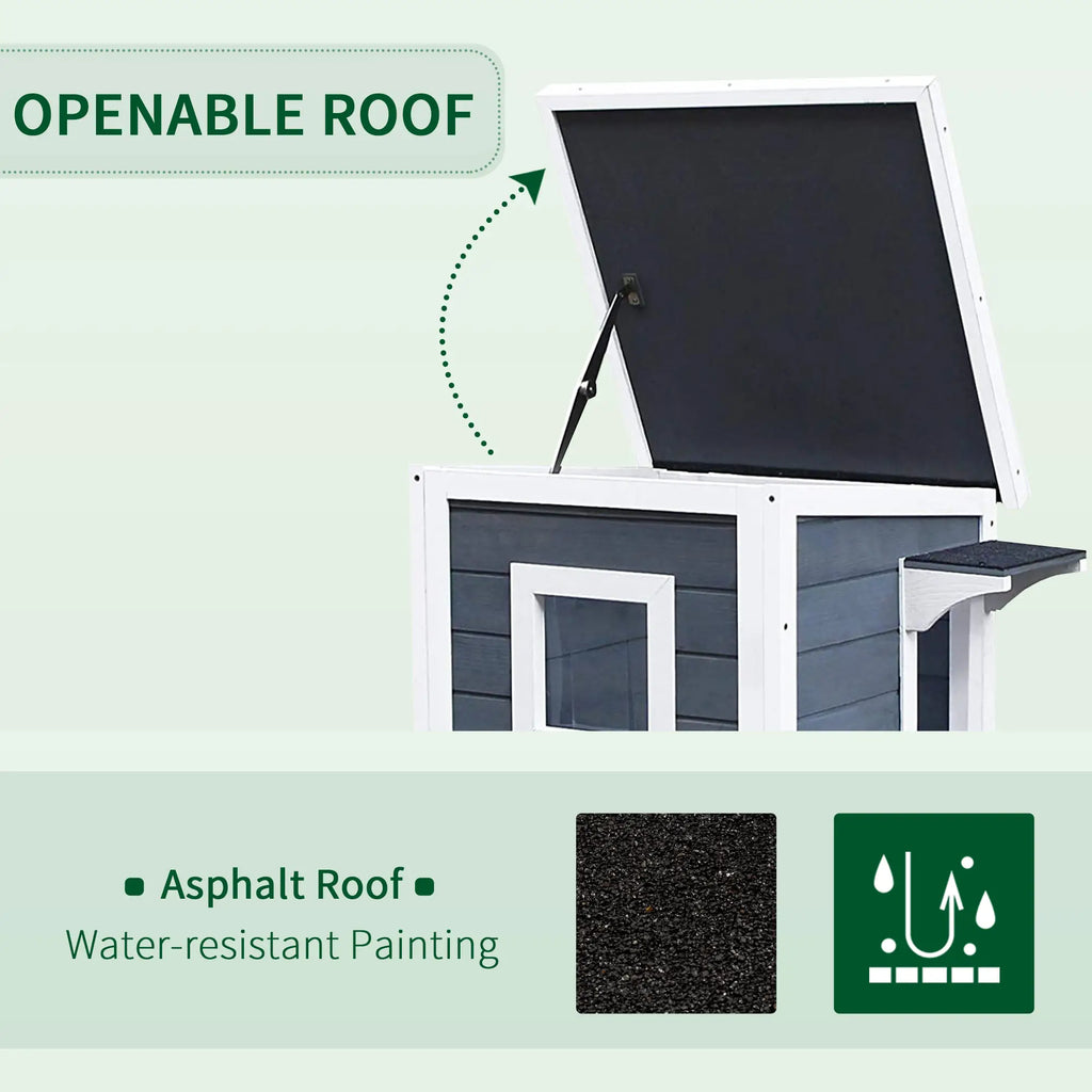 Cat house with openable roof on a light green background