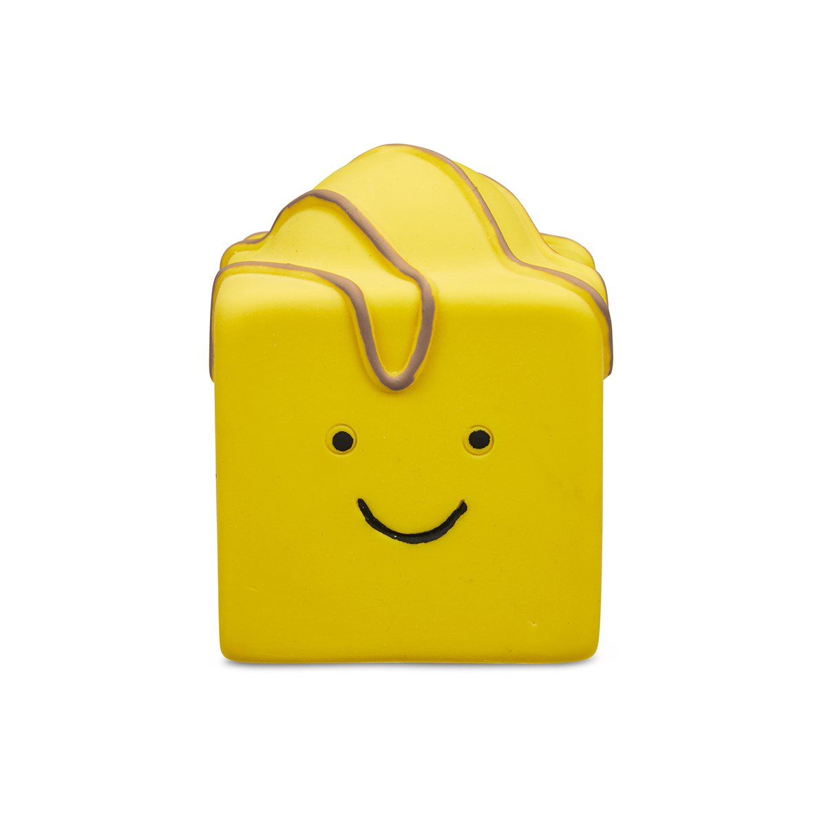 Yellow block-shaped character with a smiley face on a white background