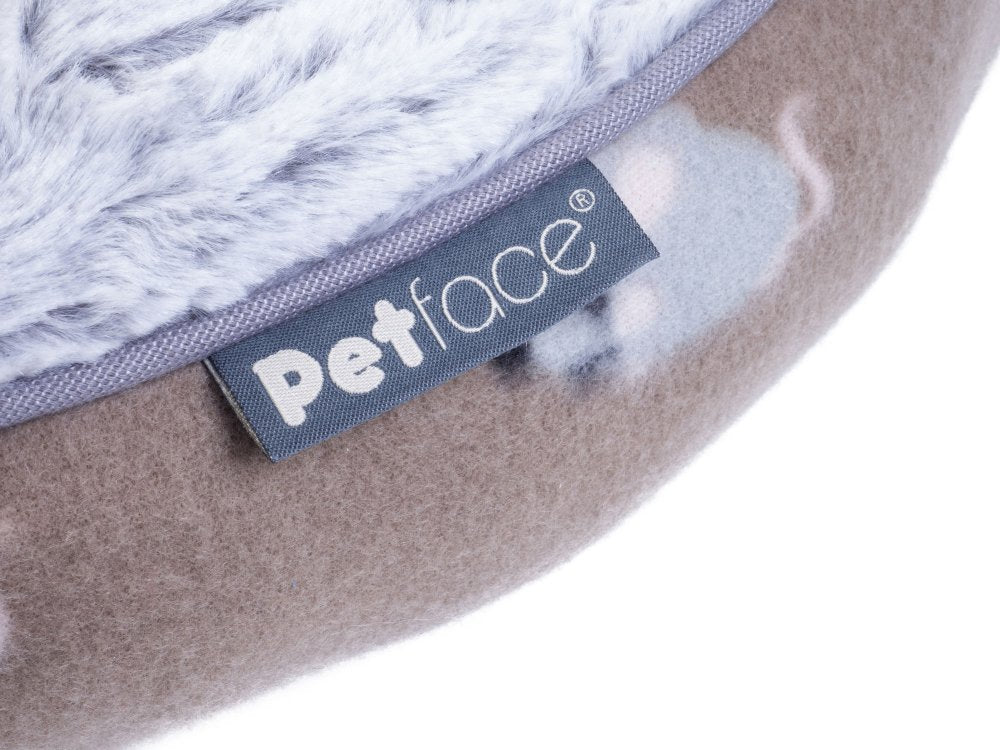 Pet bed with 'petface' label on a white background