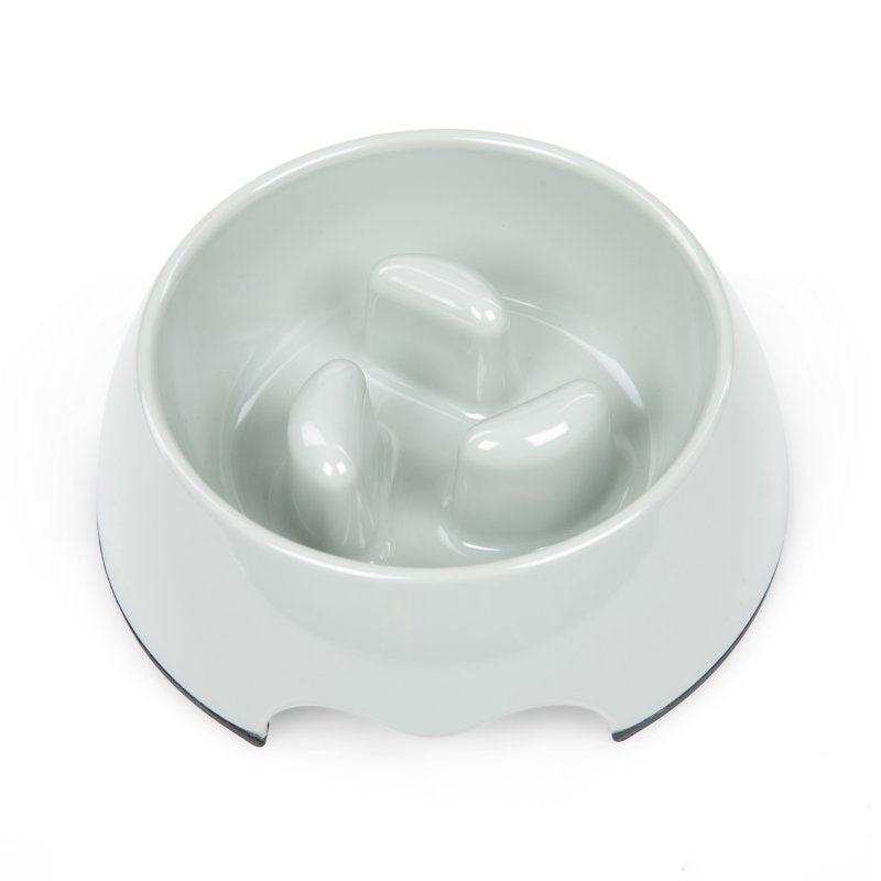 Grey anti-gulp dog bowl with raised sections