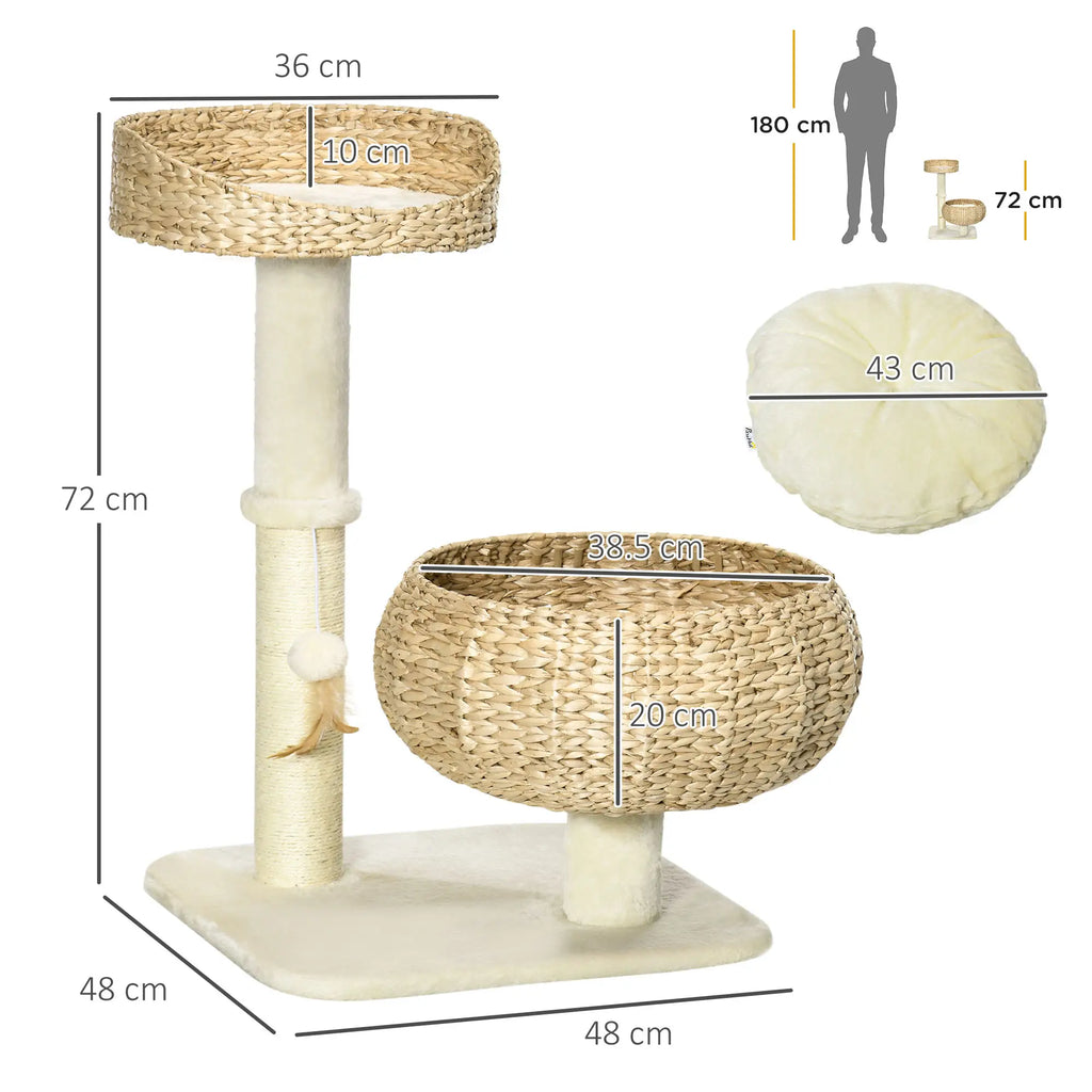 Dimensions of a cat tree with measurements labeled