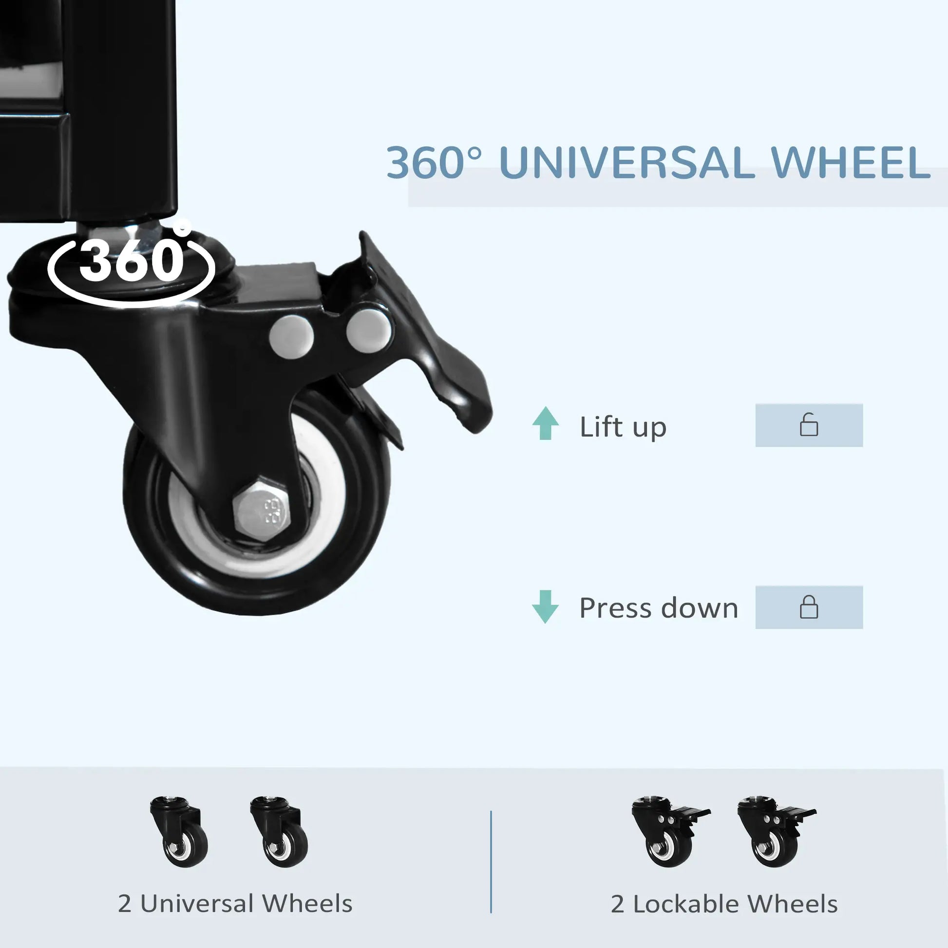 360-degree universal wheel with instructions on a white background