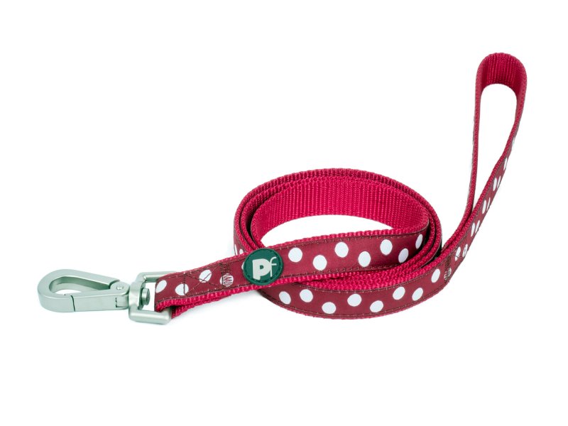 Cherry and white dots dog lead with a padded ergonomic handle