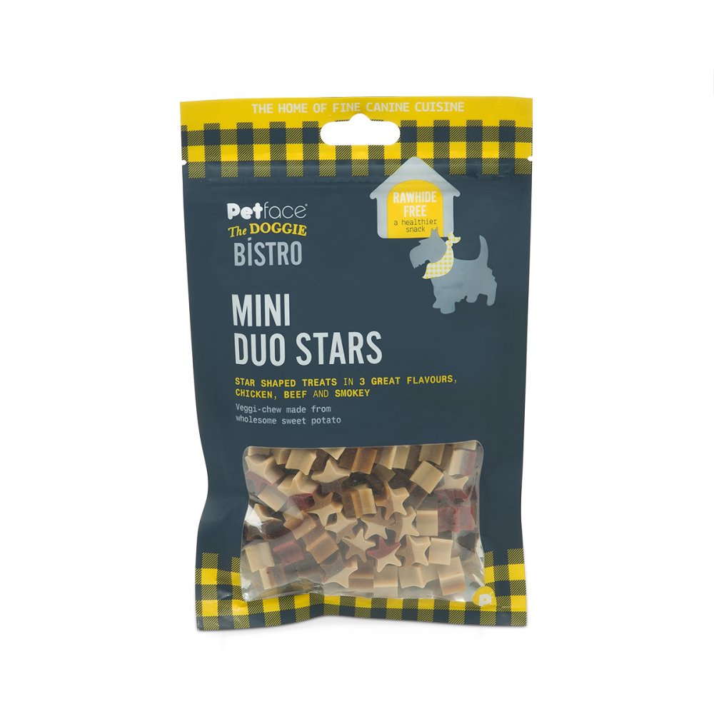 Package of Petface The Doggie Bistro Mini Duo Stars dog treats on a white background