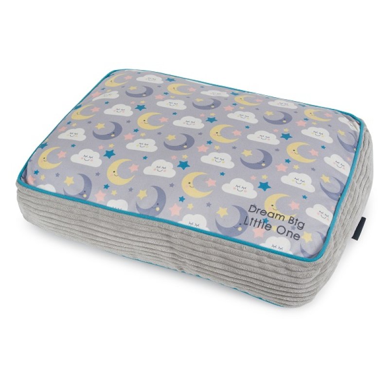 Pet pillow with cloud and moon pattern on a white background