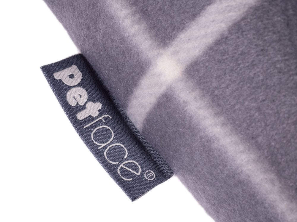 Gray blanket with 'Petface' label on a white background