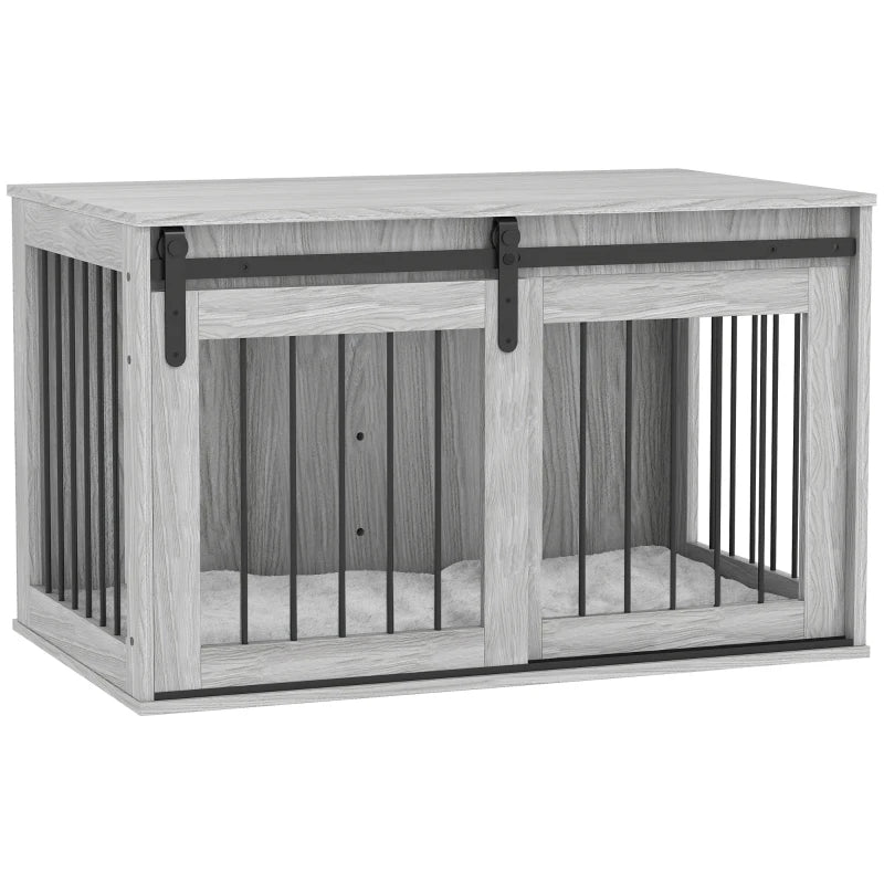 Wooden pet crate with metal bars on a white background