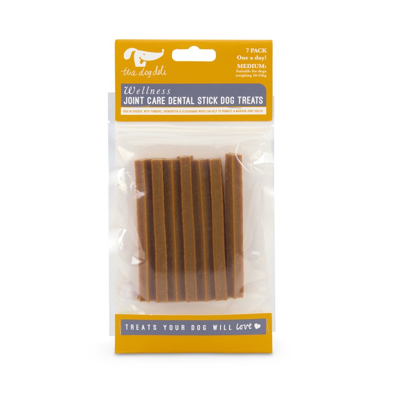 Package of Wellness Joint Care Dental Stick Dog Treats on a white background