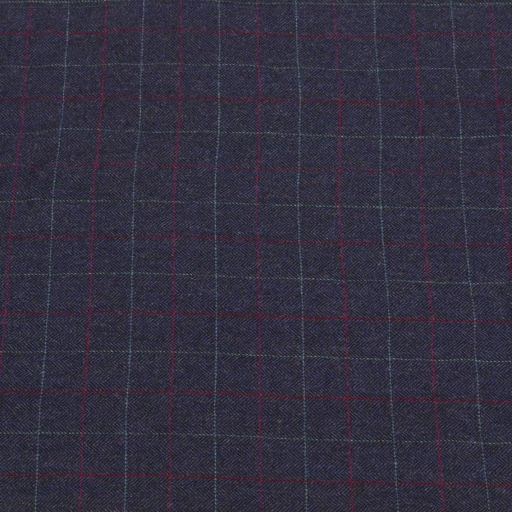 Navy blue fabric with a red check pattern