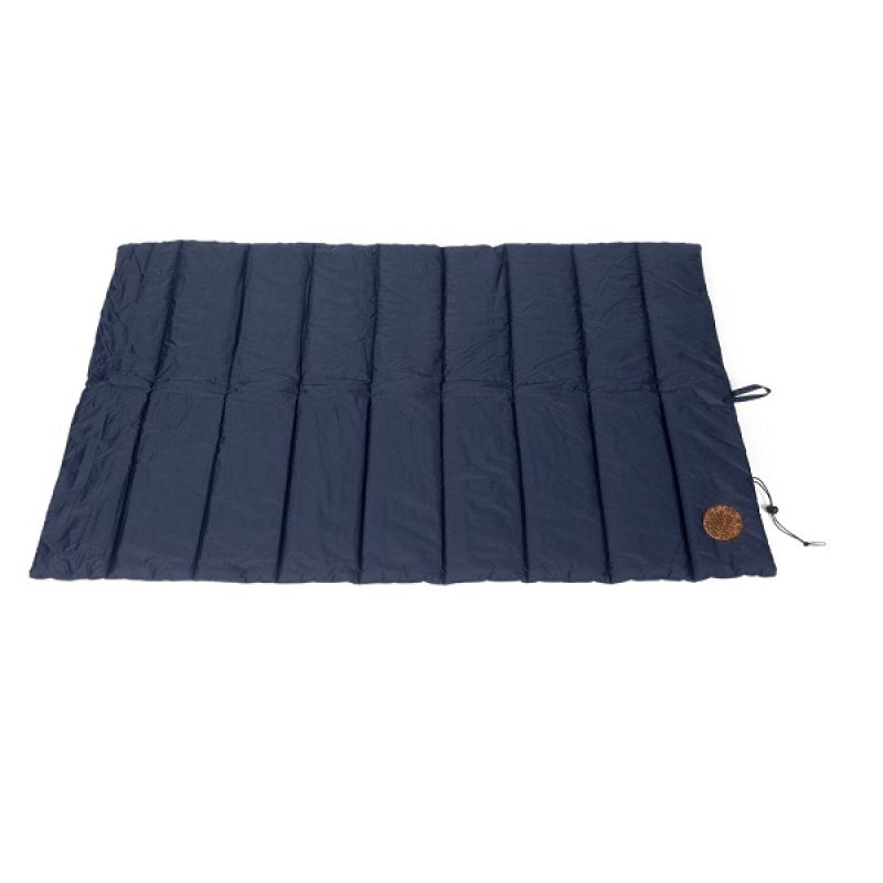 Folded blue sleeping pad on a white background