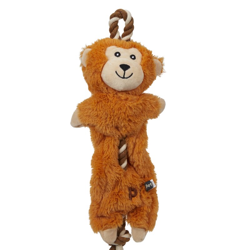 Plush Rope Monkey dog toy with rope on a white background