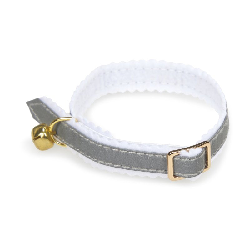 Gray cat collar with a gold bell on a white background