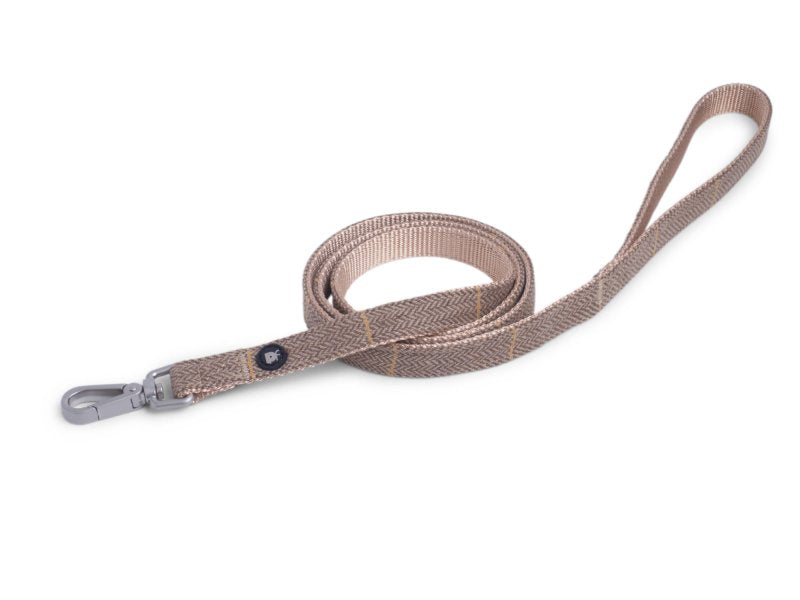 Tan tweed dog lead with a metal clip