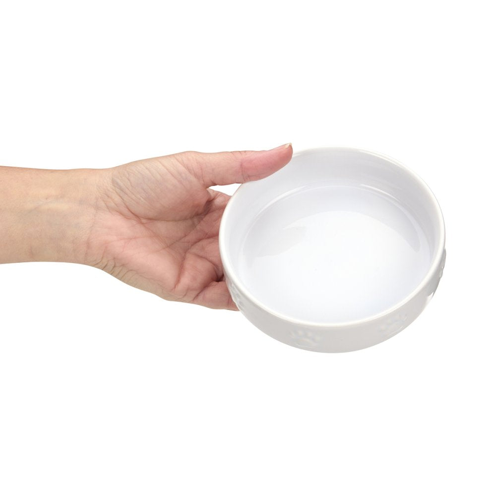 Hand holding a white ceramic bowl against a white background