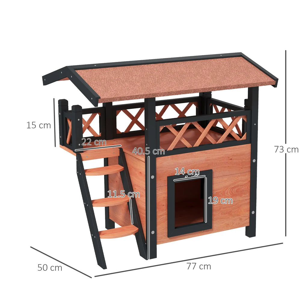 Outdoor Cat House with Balcony and Stairs