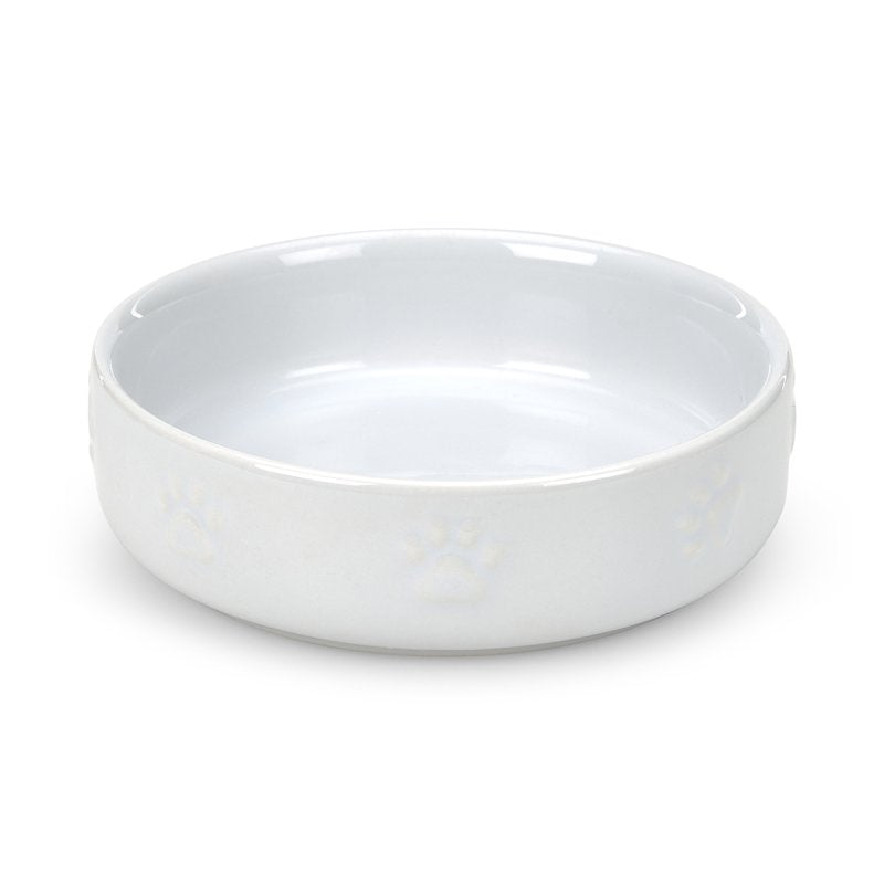 White Embossed Paw Ceramic Bowl